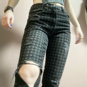 Tweed Patterned Black/Grey Straight Leg Jeans